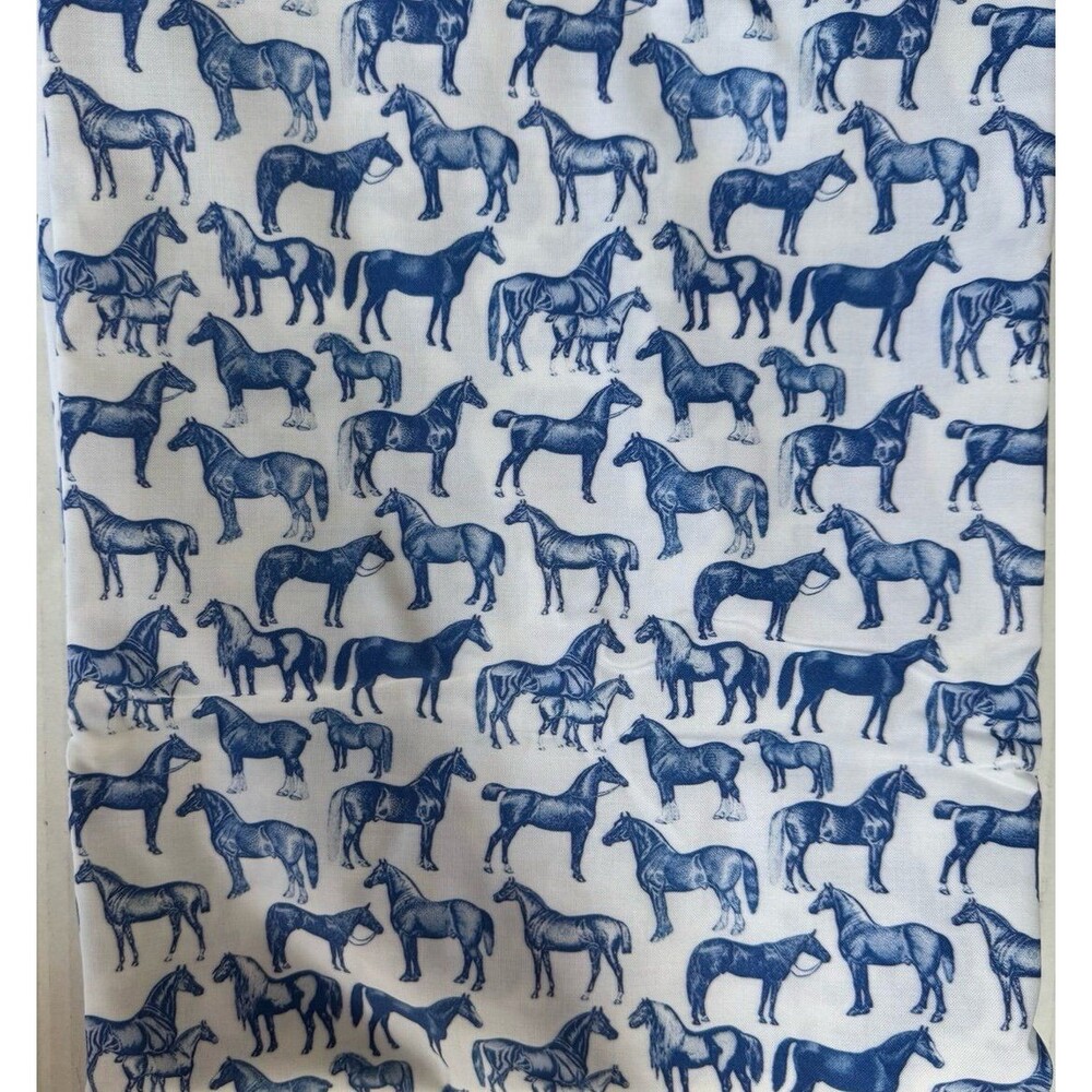 Spoonflower Blue Horse White Pattern Equestrian 3 Yards Fabric 100% Cotton